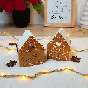 Photophore Maison pain d'épices marron et blanc