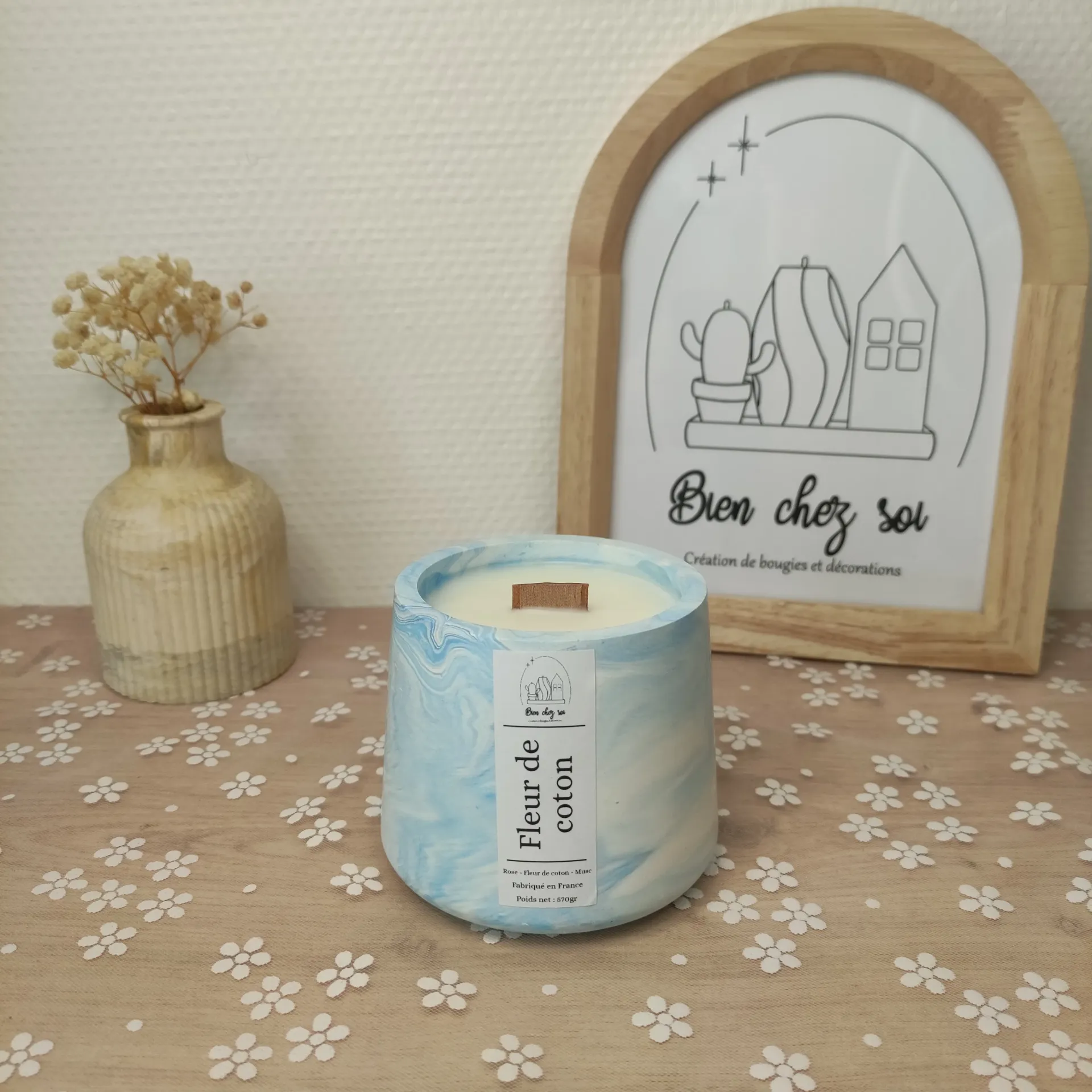 Bougie Fleur de coton marbrée