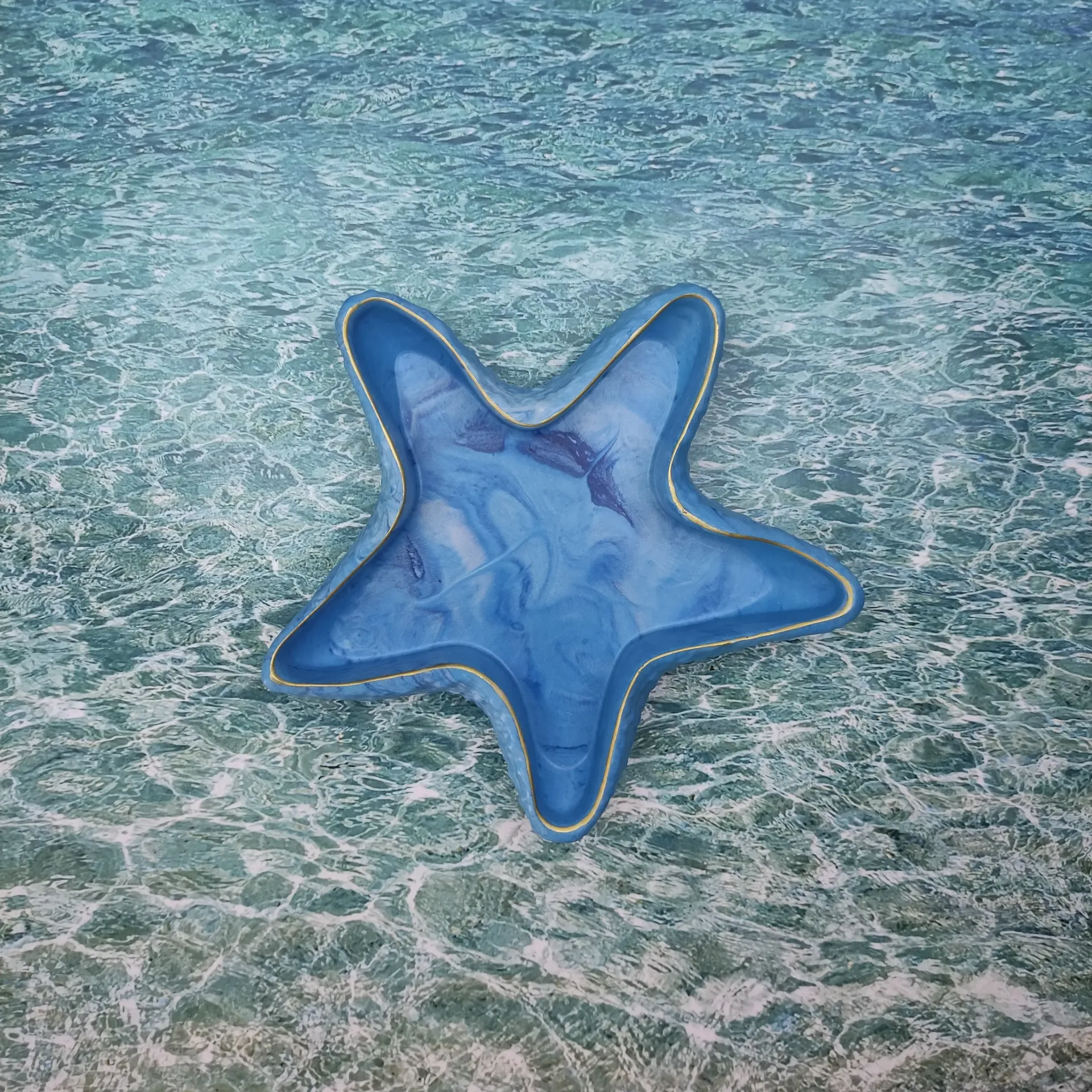 Vide poche Estrella bleu marbré et bord doré