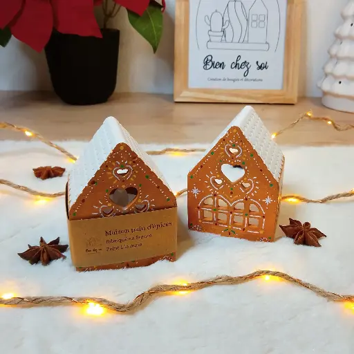Photophore Maison pain d'épices marron multicolore